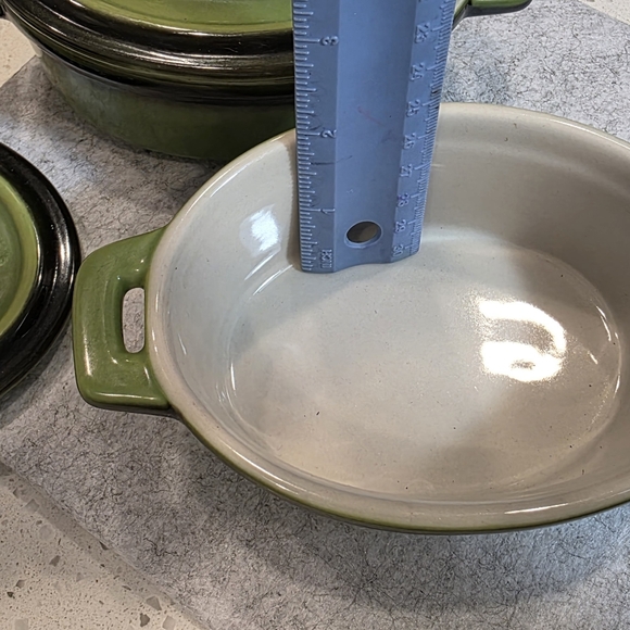Vintage avocado green stoneware mini covered casserole dish. Set Of 2, Like New. - Picture 10 of 13